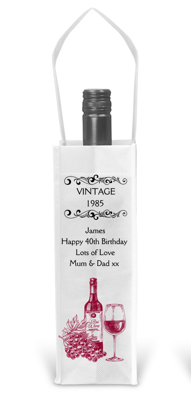 Personalised Bottle Gift Bag - Vintage Red Wine Design