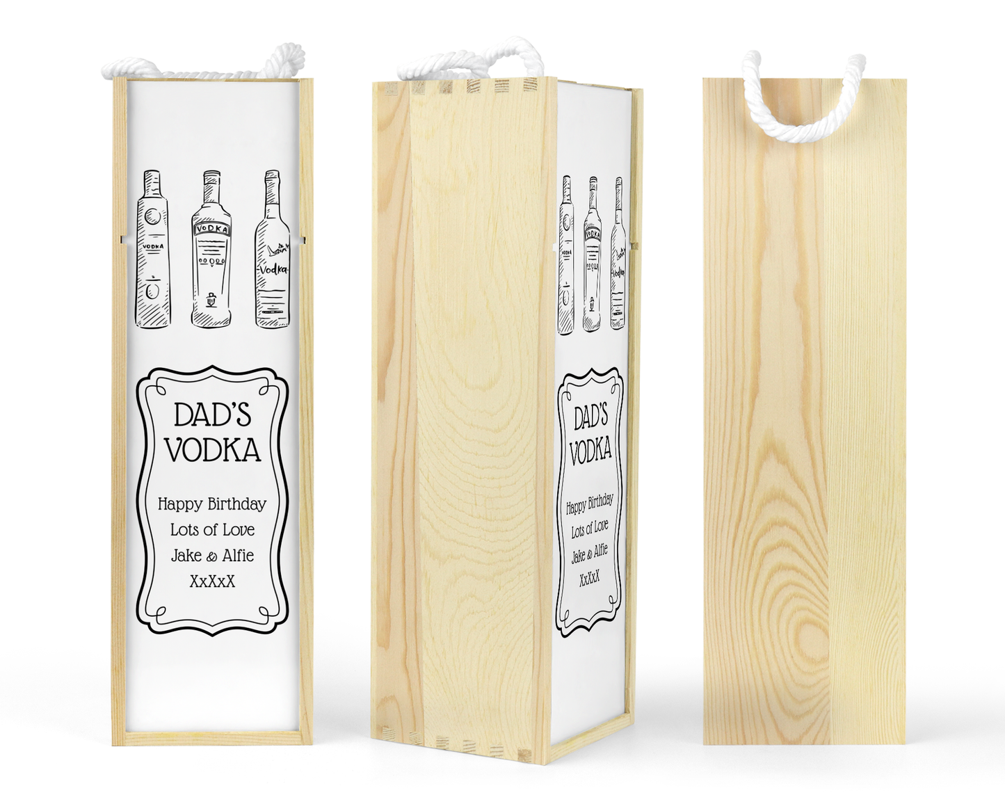 Personalised Wooden Bottle Gift Box - Black & White Vodka Design