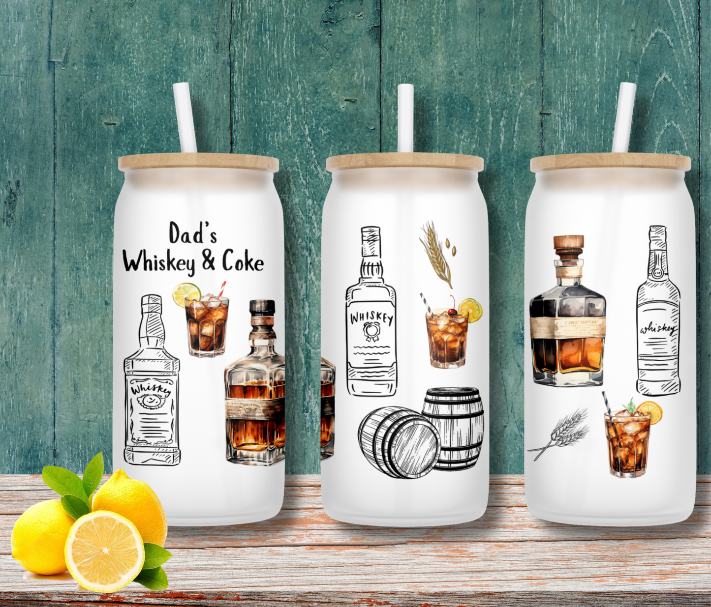 Personalised Frosted Glass Tumbler - Whiskey & Coke Design