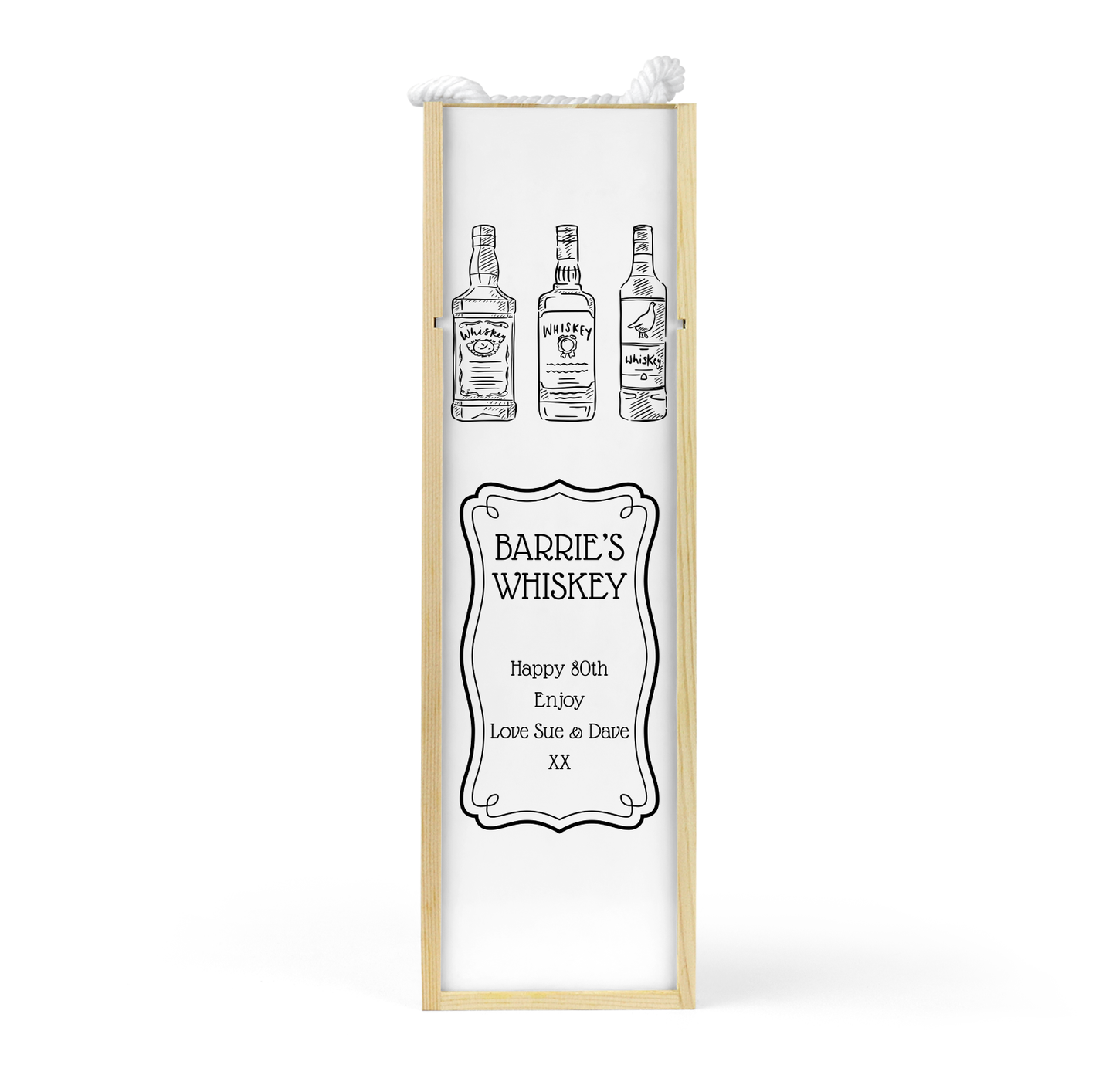 Personalised Wooden Bottle Gift Box - Black & White Whiskey Design