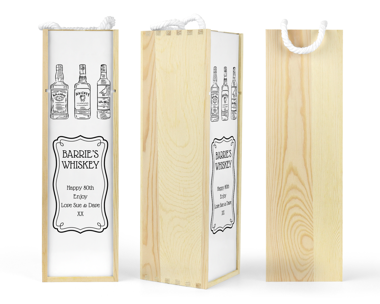 Personalised Wooden Bottle Gift Box - Black & White Whiskey Design