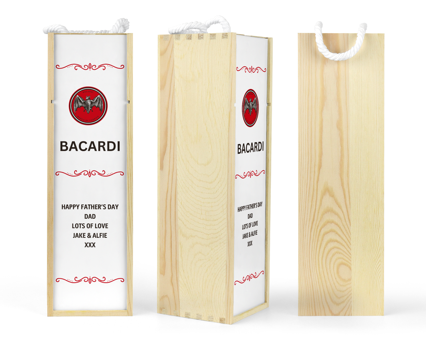 Personalised Wooden Bottle Gift Box - Bacardi Design