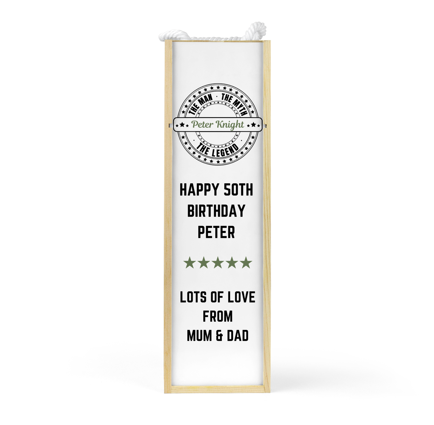 Personalised Wooden Bottle Gift Box - The Man The Myth The Legend Design