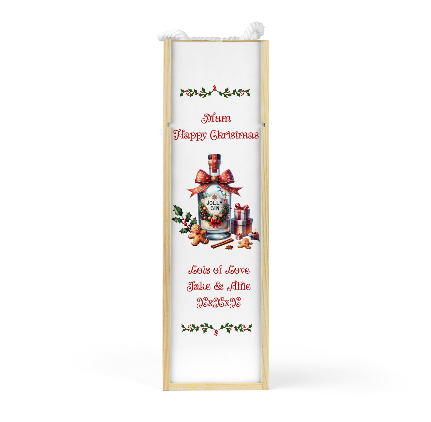 Personalised Wooden Bottle Gift Box - Christmas Gin Design