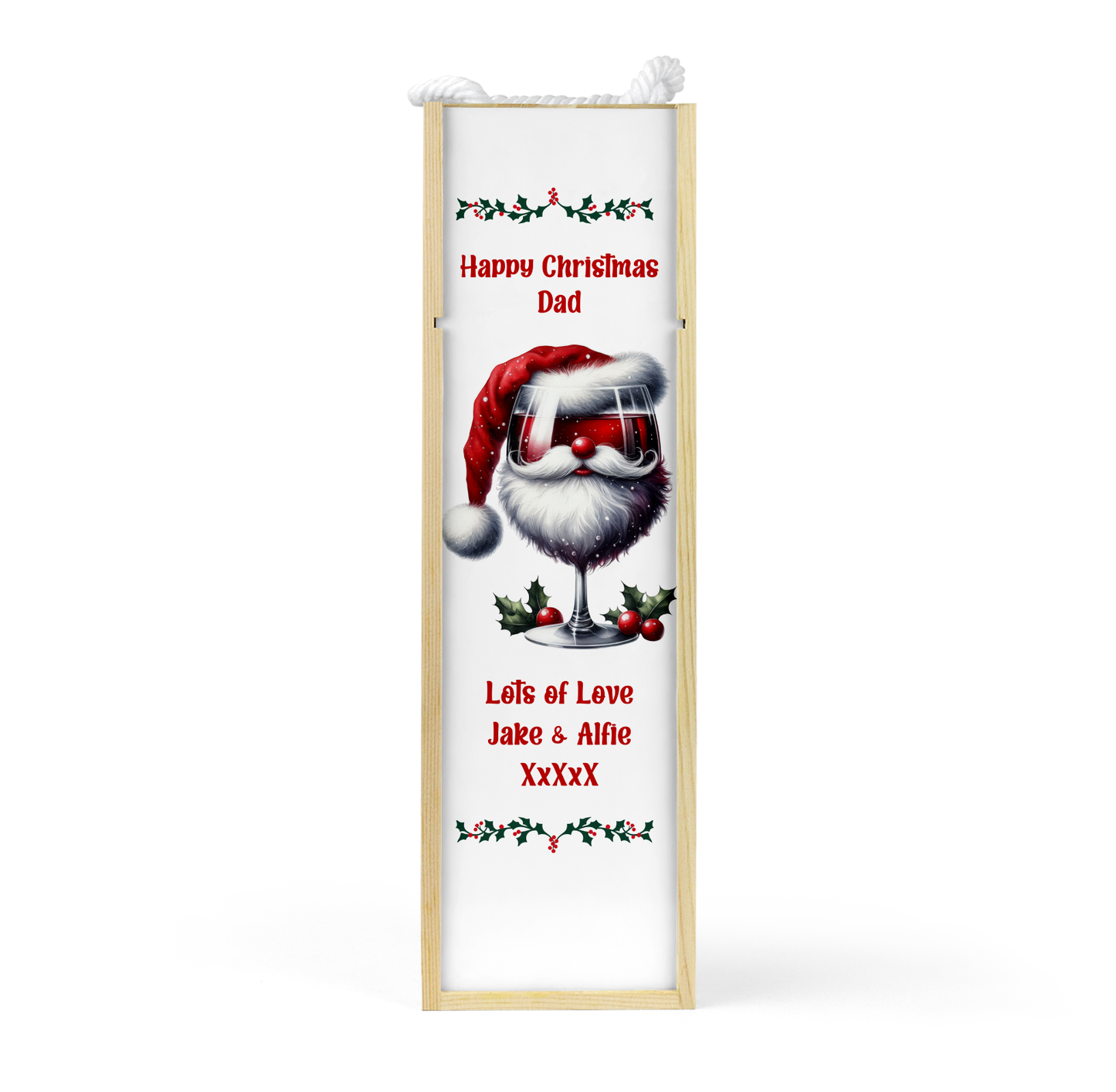 Personalised Wooden Bottle Gift Box - Christmas Red Wine Design