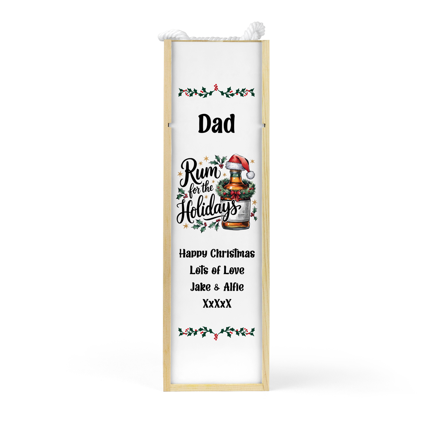 Personalised Wooden Bottle Gift Box - Christmas Rum Design