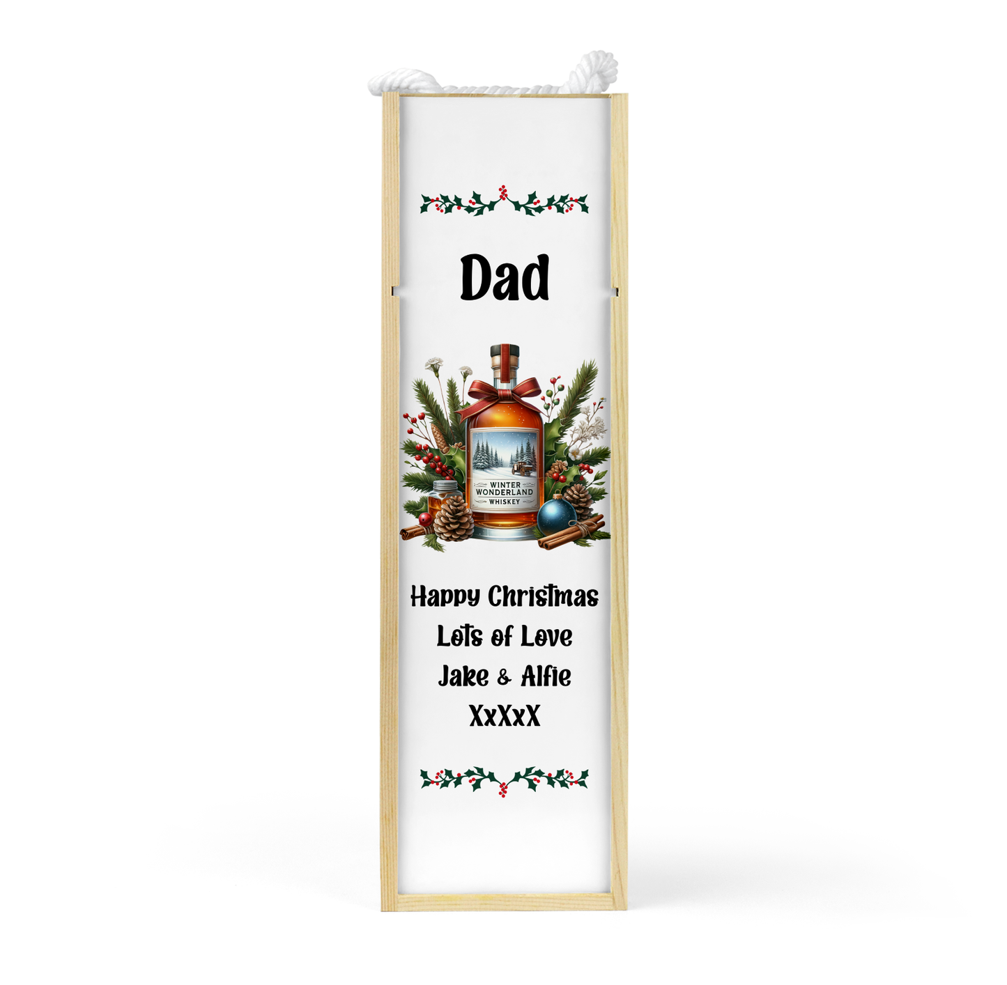 Personalised Wooden Bottle Gift Box - Christmas Whiskey Design