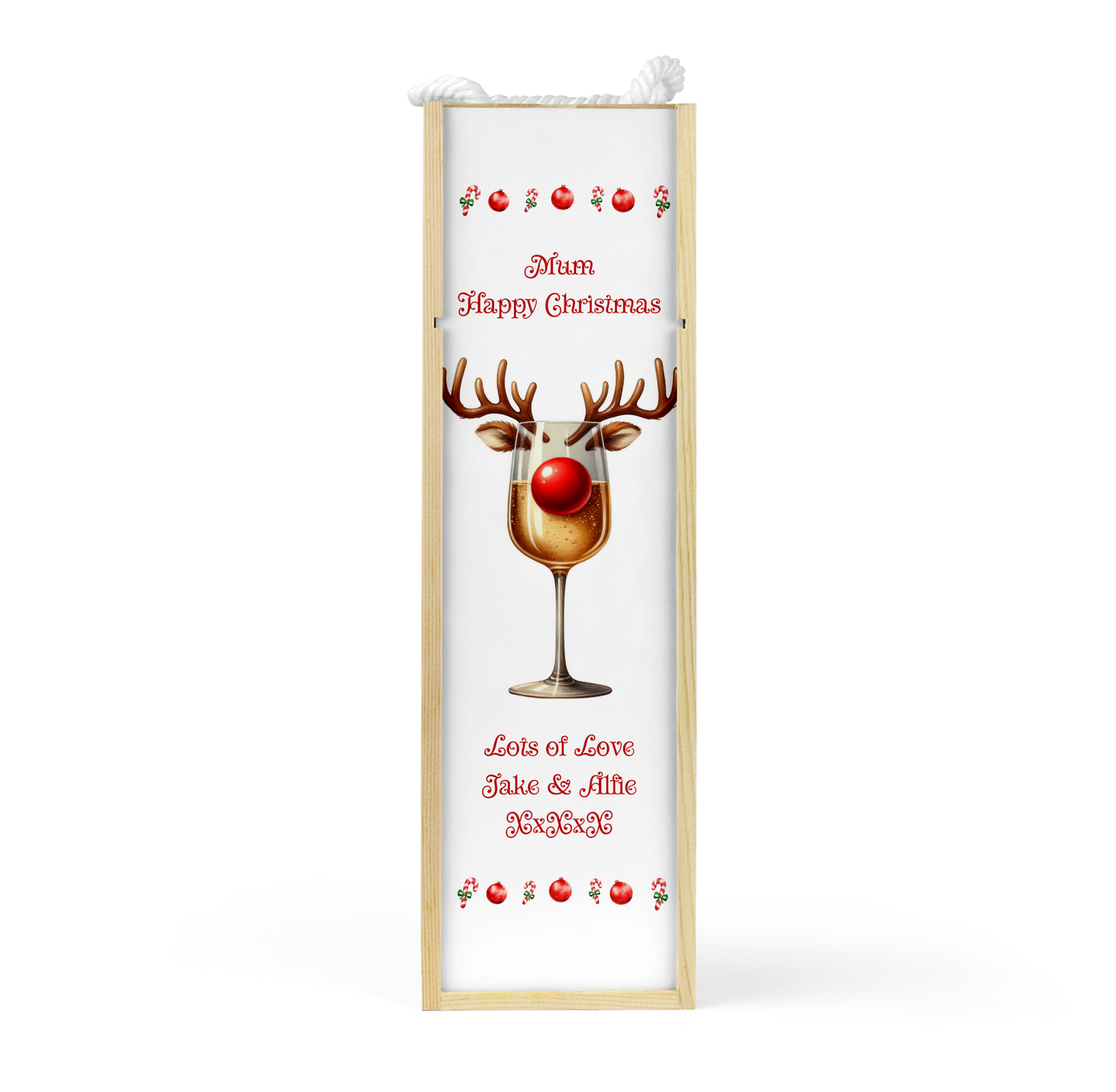 Personalised Wooden Bottle Gift Box - Christmas White Wine Design