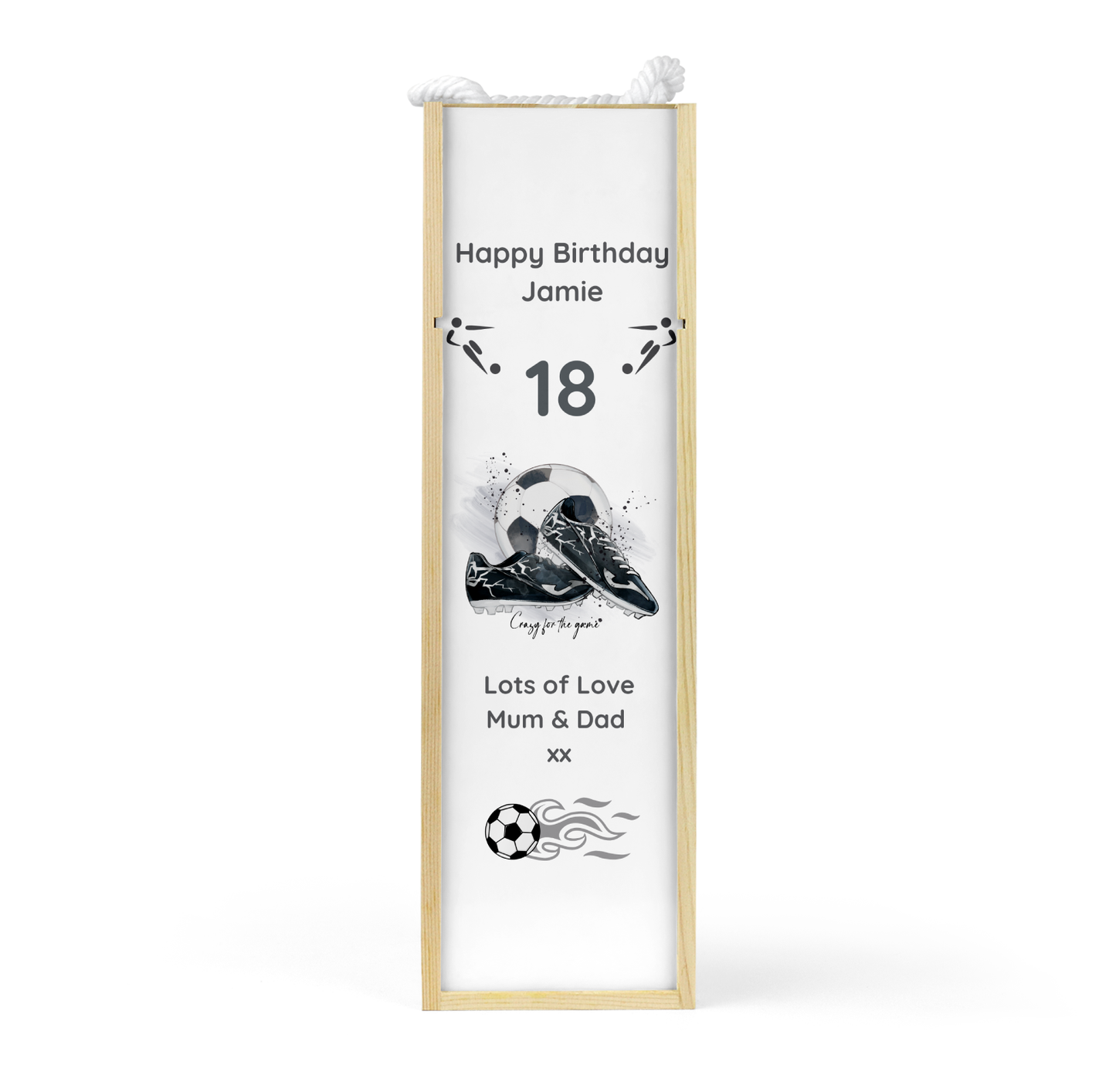 Personalised Wooden Wine Bottle Gift Box - Football Crazy Design