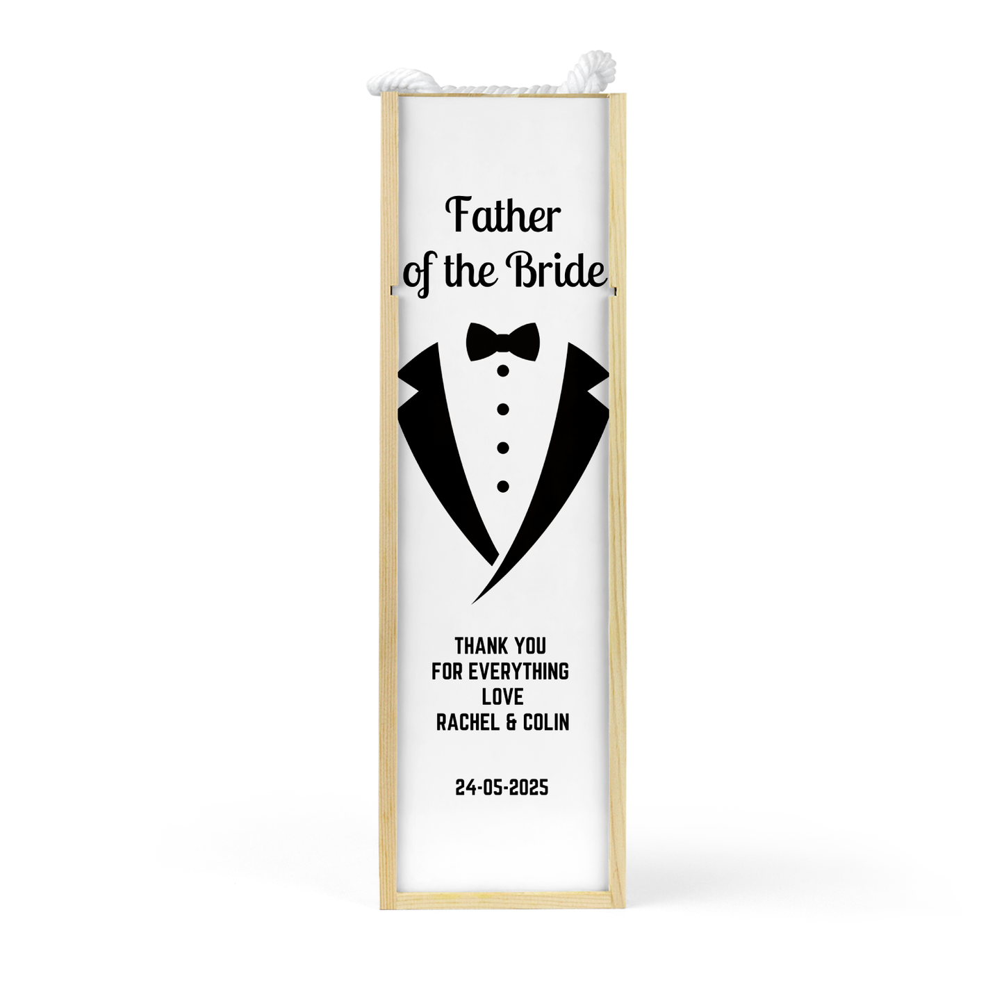 Personalised Wooden Wine Bottle Gift Box - Father of the Bride Design
