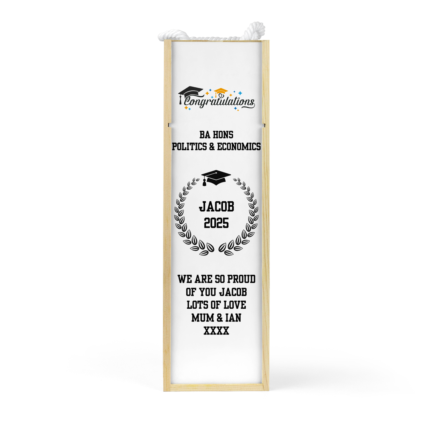 Personalised Wooden Wine Bottle Gift Box - Graduation Design