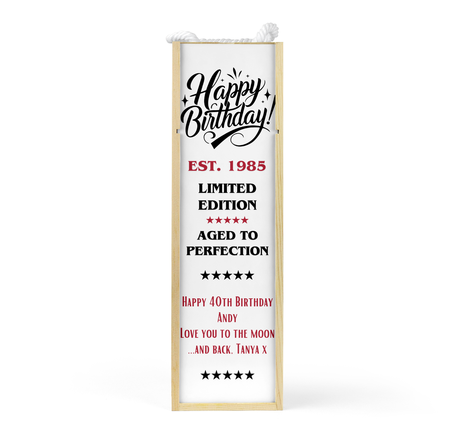 Personalised Wooden Wine Bottle Gift Box - Limited Edition Birthday Design