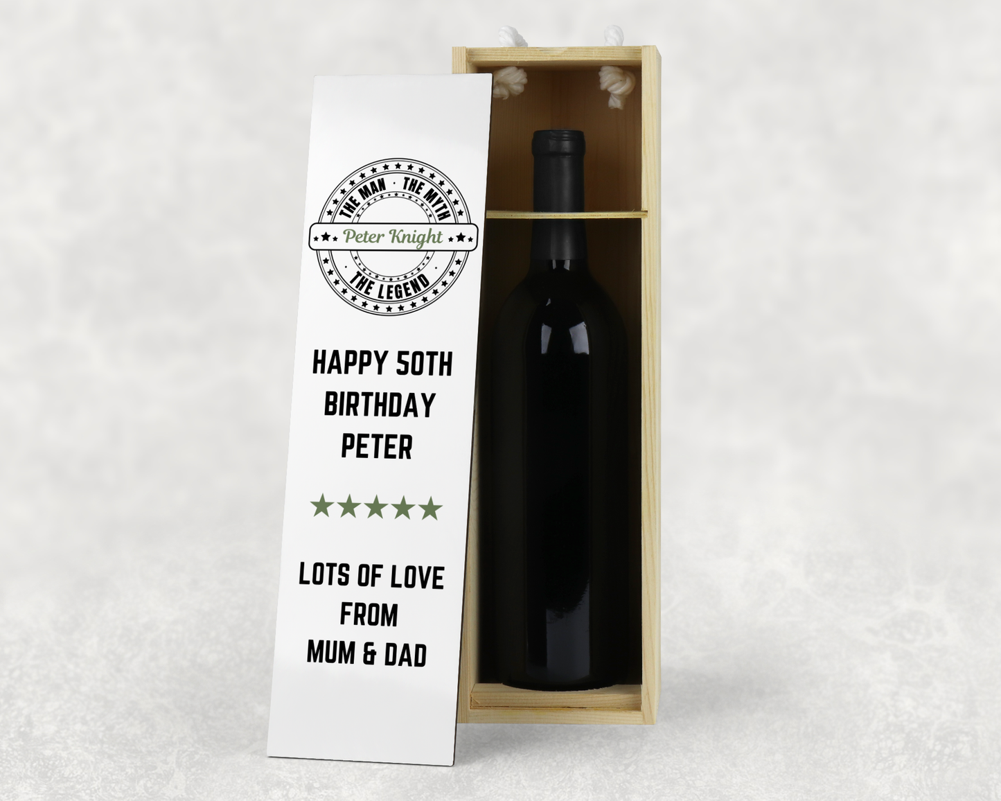 Personalised Wooden Bottle Gift Box - The Man The Myth The Legend Design