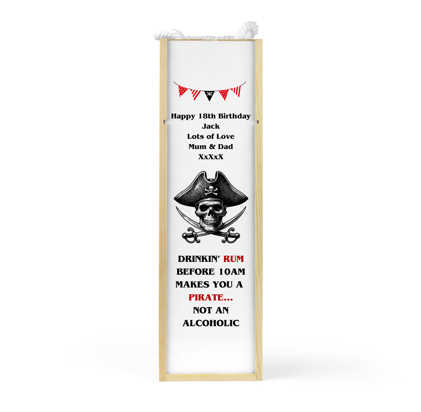 Personalised Wooden Bottle Gift Box - Pirate Rum Design