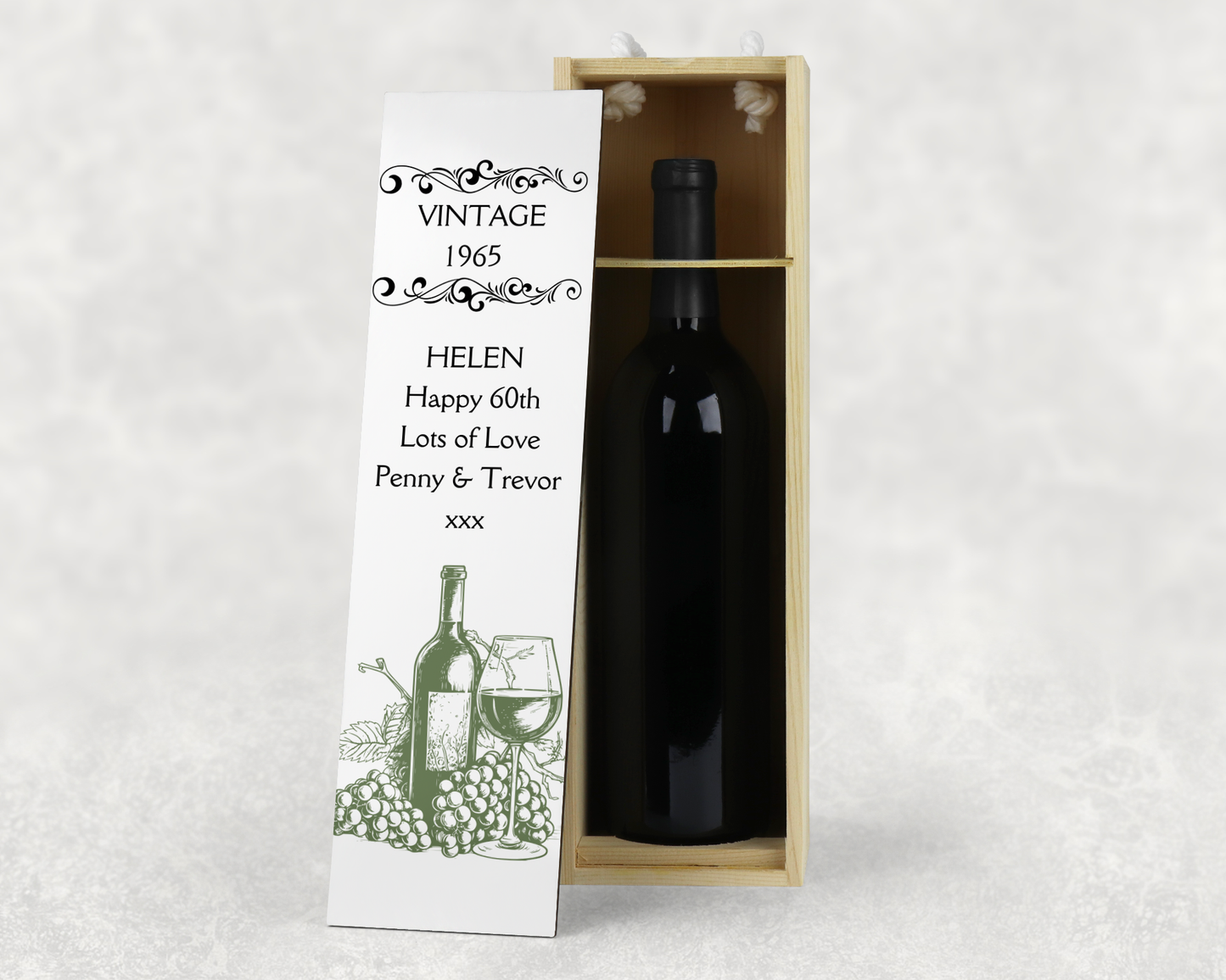 Personalised Wooden Bottle Gift Box - Vintage White Wine Design
