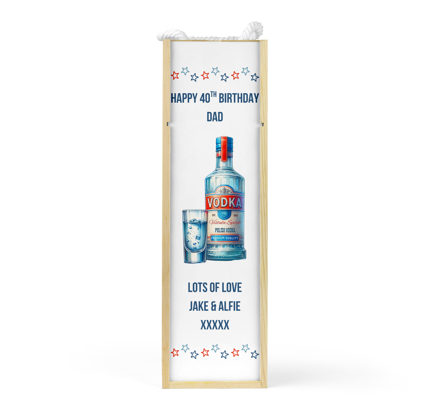 Personalised Wooden Bottle Gift Box - Vodka Blue Design