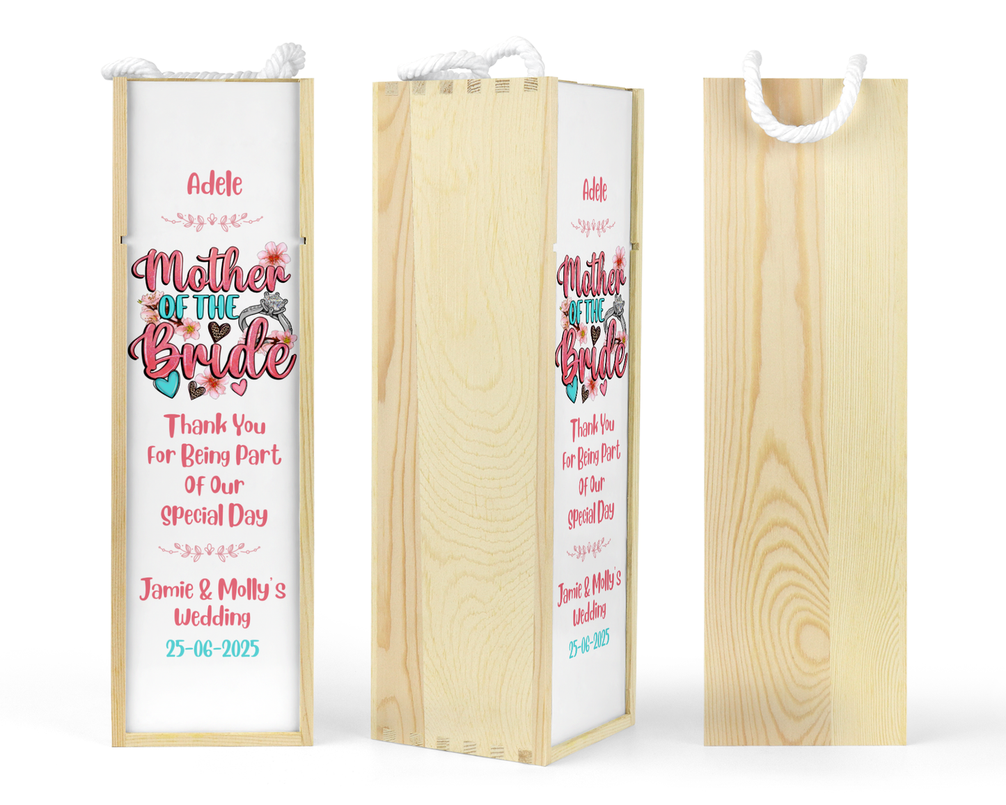 Personalised Wooden Bottle Gift Box - Mother of the Bride Design