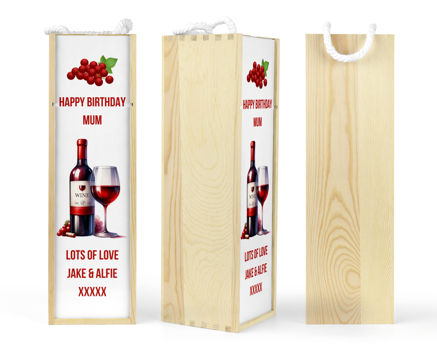 Personalised Wooden Bottle Gift Box - Red Wine Design
