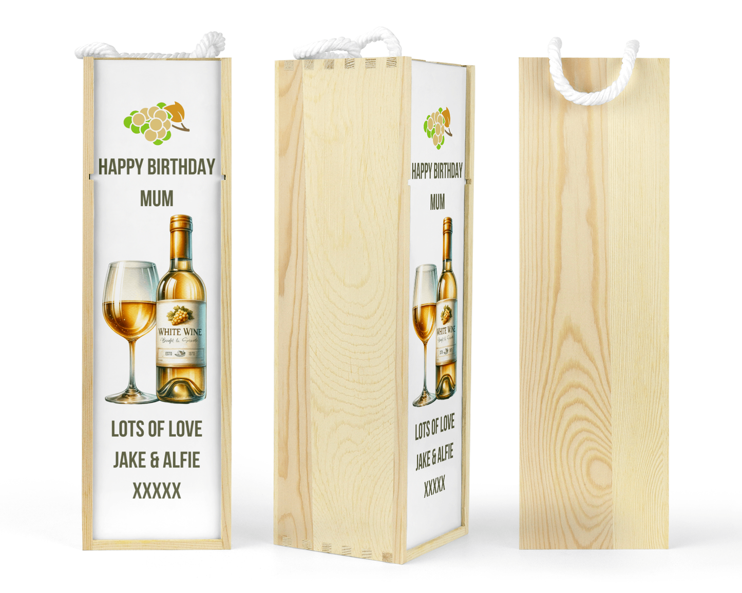 Personalised Wooden Bottle Gift Box - White Wine Design