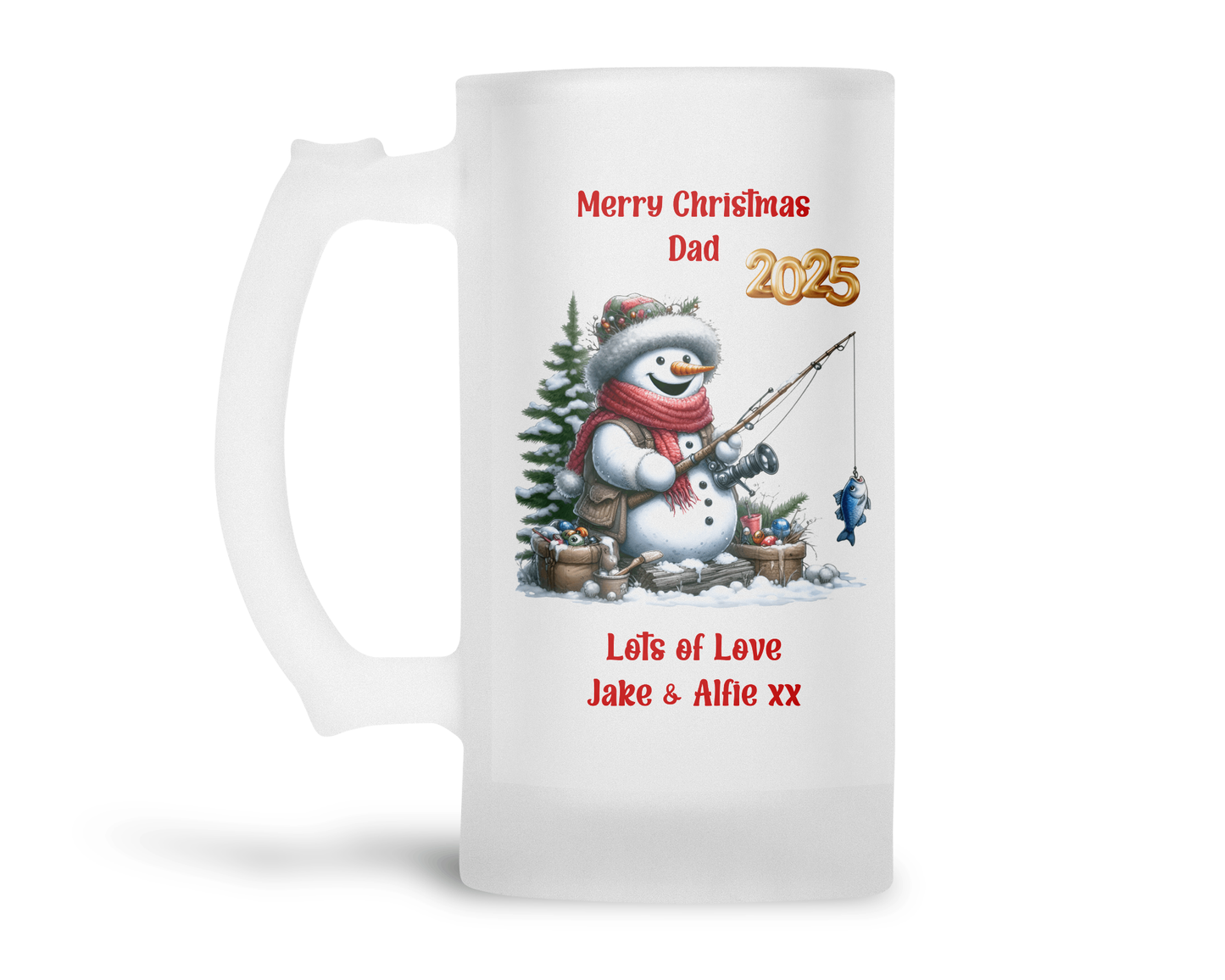 Personalised Frosted Glass Tankard - Christmas Fishing