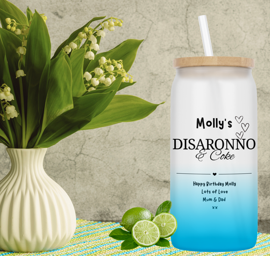 Personalised Ombre Coloured Glass Tumbler - Disaronno Design
