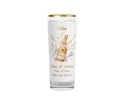 Personalised 18th Birthday Shot Glass (Gold Rimmed) - Celebrate Champagne Bottle
