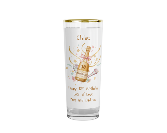 Personalised 18th Birthday Shot Glass (Gold Rimmed) - Celebrate Champagne Bottle