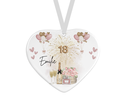 Personalised Ceramic Heart - 18th Birthday Champagne Floral Design