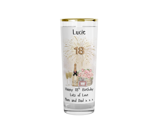 Personalised 18th Birthday Shot Glass (Gold Rimmed) - Champagne & Floral