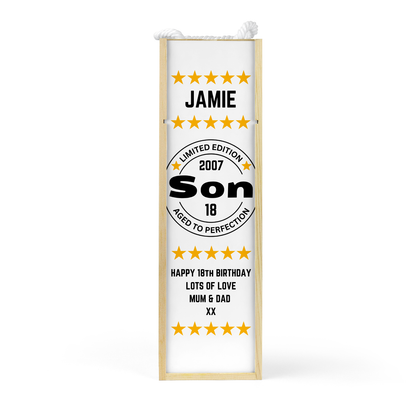 Personalised Wooden Bottle Gift Box - Son Birthday Design