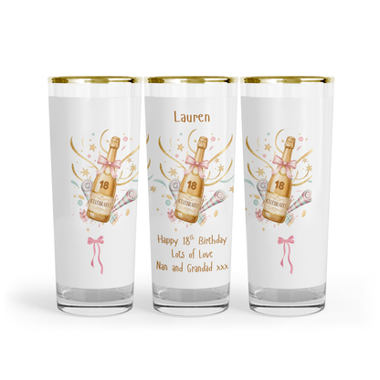 Personalised 18th Birthday Shot Glass (Gold Rimmed) - Celebrate Champagne Bottle