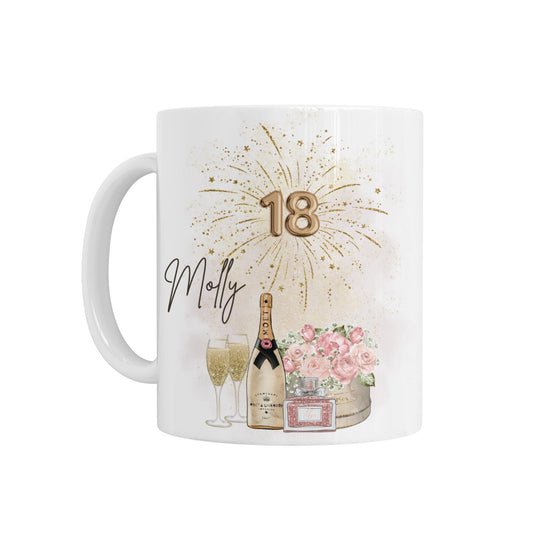 Personalised Ceramic Mug - 18th Birthday Champagne Floral Design