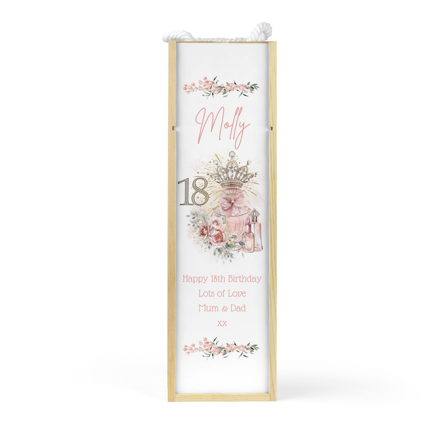 Personalised Wooden Wine Bottle Gift Box - 18th Birthday Crown