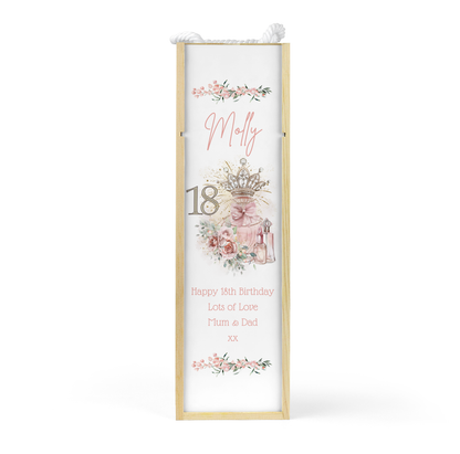 Personalised Wooden Wine Bottle Gift Box - 18th Birthday Crown