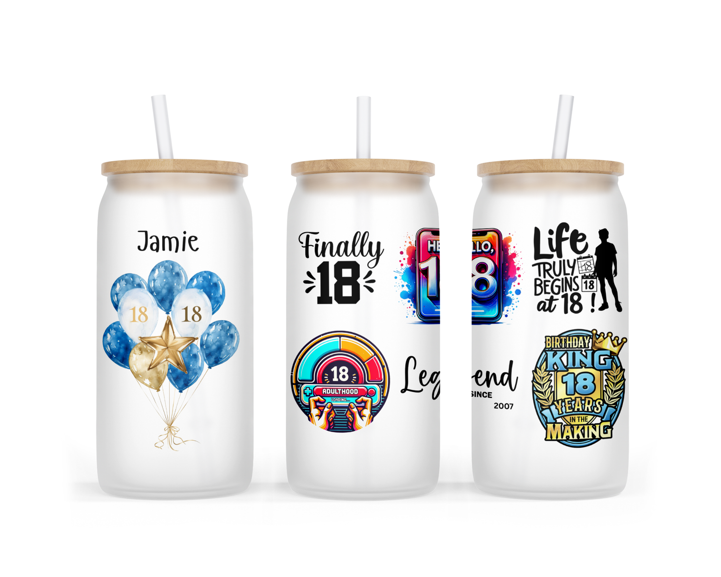 Personalised Frosted Glass Tumbler - 18th Birthday Blue Design