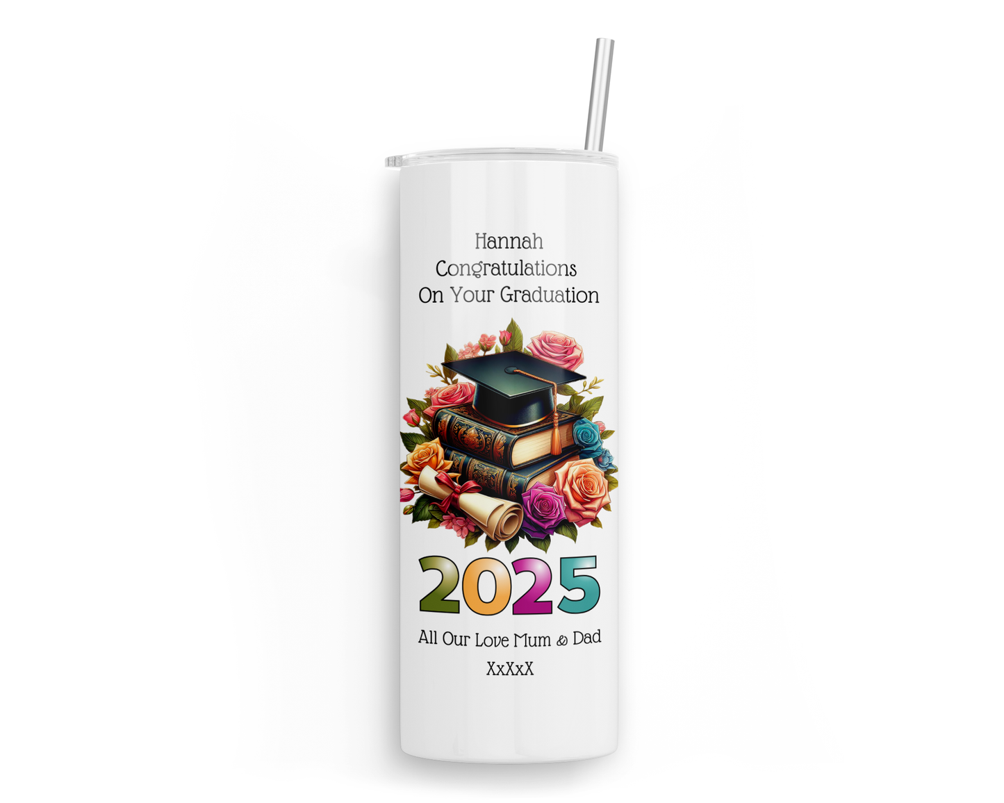 Personalised Insulated Tumbler Travel Sports Bottle - Graduation Roses