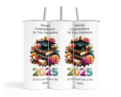 Personalised Insulated Tumbler Travel Sports Bottle - Graduation Roses