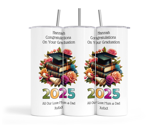 Personalised Insulated Tumbler Travel Sports Bottle - Graduation Roses
