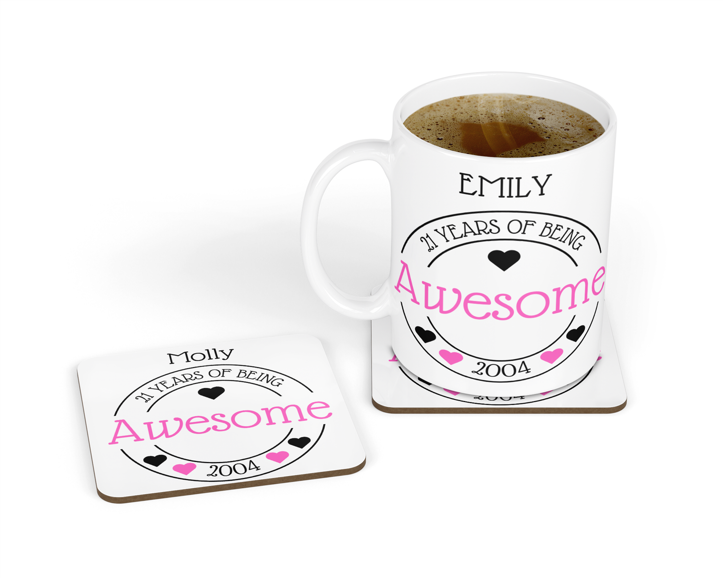 Personalised Mug & Coaster - Awesome Birthday Hearts