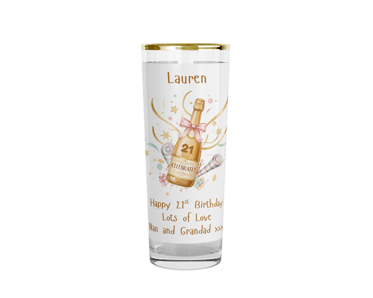 Personalised 21st Birthday Shot Glass (Gold Rimmed) - Celebrate Champagne Bottle