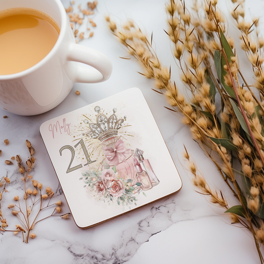 Personalised Drinks Coaster - 21st Birthday Crown Design