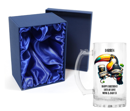 Personalised Clear Glass Beer Tankard Mug - Guinness Design