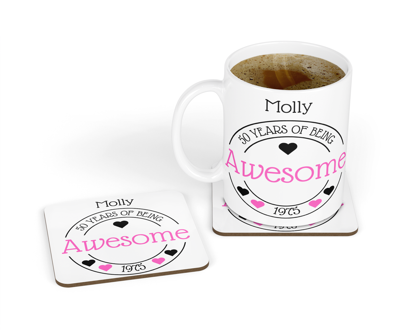 Personalised Mug & Coaster - Awesome Birthday Hearts