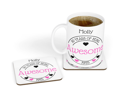 Personalised Mug & Coaster - Awesome Birthday Hearts