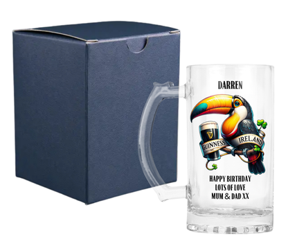 Personalised Clear Glass Beer Tankard Mug - Guinness Design