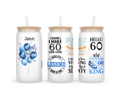 Personalised Frosted Glass Tumbler - 60th Birthday Blue Design