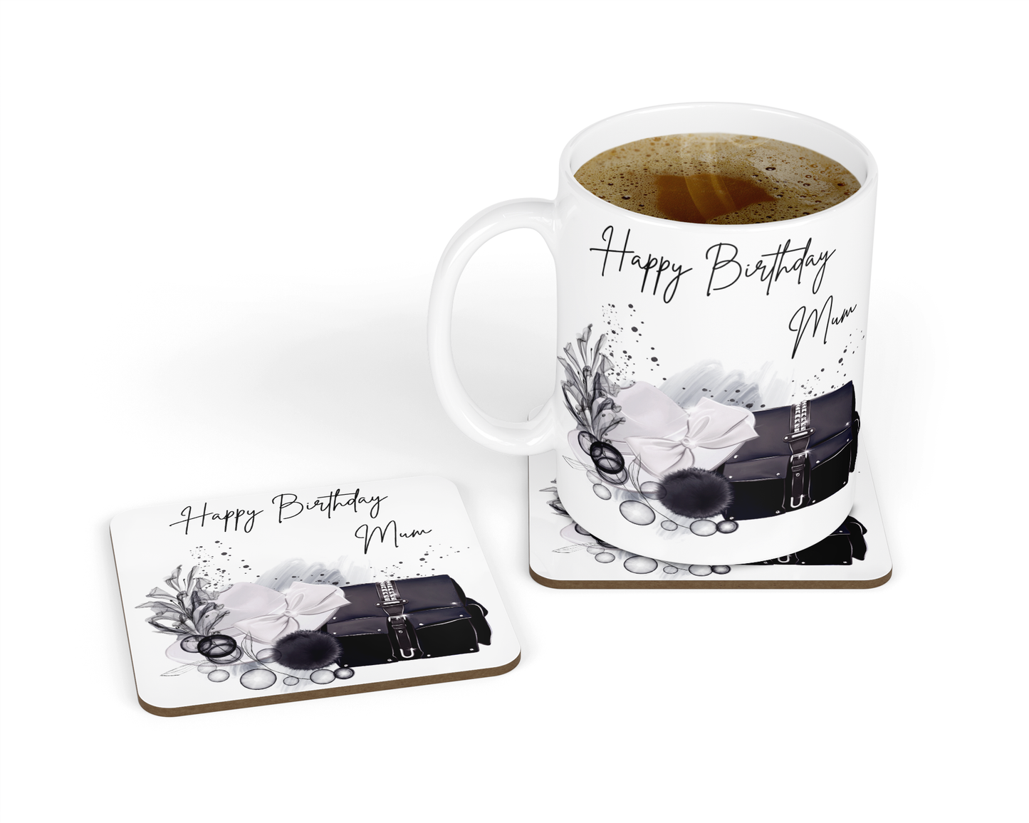 Personalised Mug & Coaster - Black Handbag