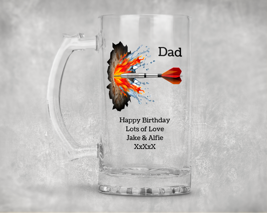Personalised Clear Glass Tankard - Darts Design