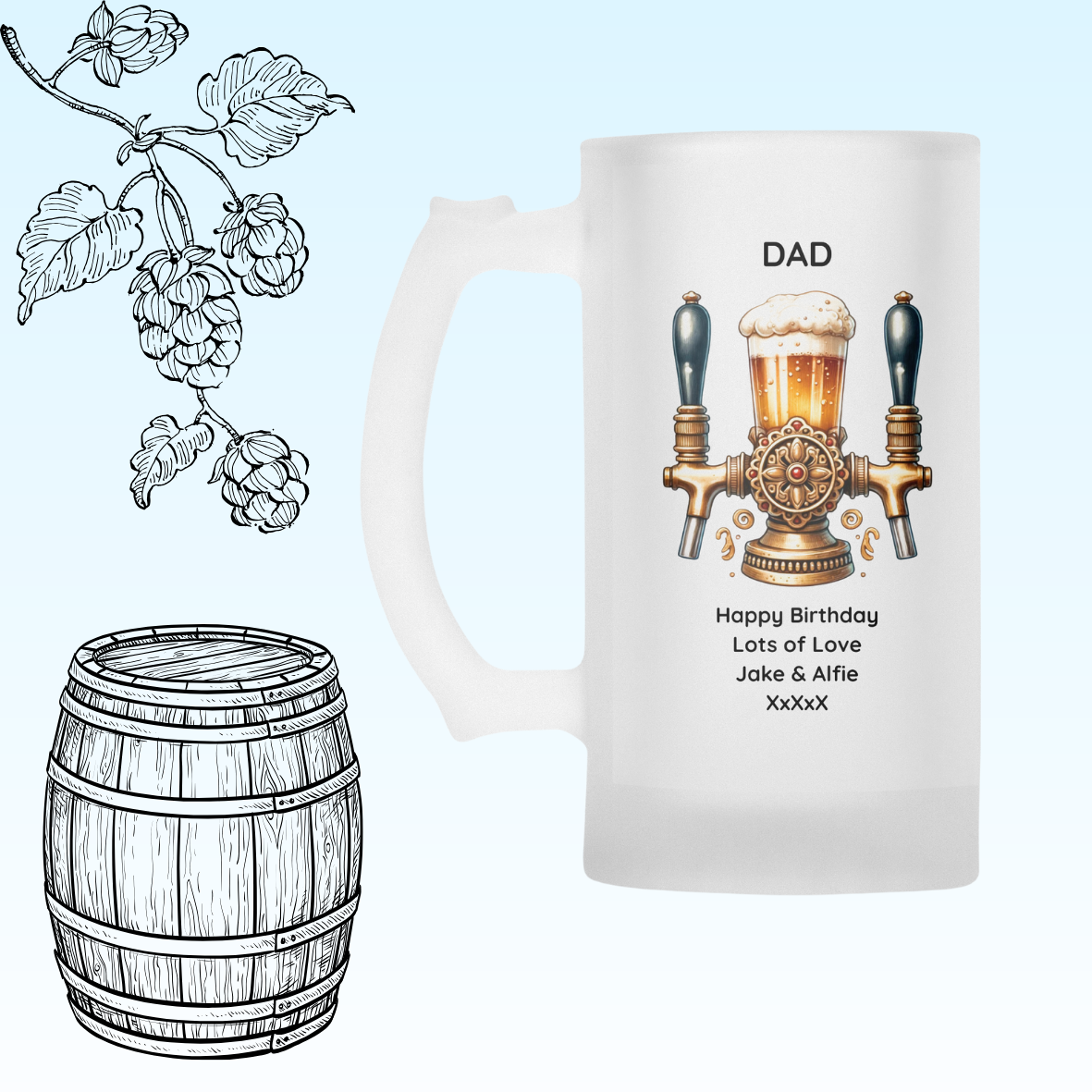 Personalised Frosted Glass Tankard - Beer Pump