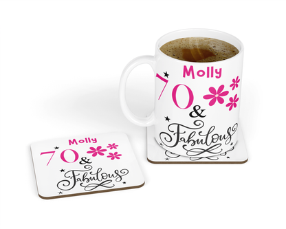 Personalised Mug & Coaster - Fabulous Pink Flowers Birthday Design